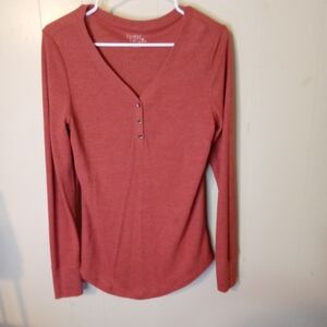 Time and Tru Women's V-Neck Long Sleeve Top - Rust